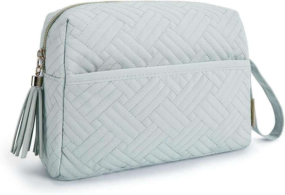 BAGSMART Makeup Bag, Cosmetic Bag for Purse,Travel Make Up Pouch,Water-resistant Toiletry Bag Elegant Roomy, Makeup Accessories Organizer, Light Blue - Image 1