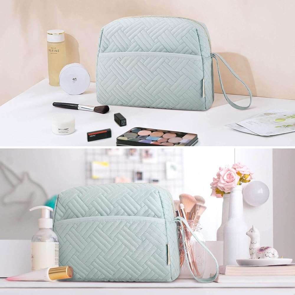 BAGSMART Makeup Bag, Cosmetic Bag for Purse,Travel Make Up Pouch,Water-resistant Toiletry Bag Elegant Roomy, Makeup Accessories Organizer, Light Blue - Image 2