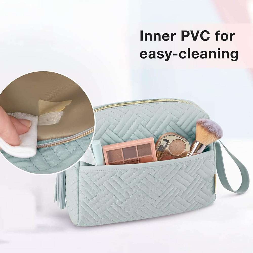 BAGSMART Makeup Bag, Cosmetic Bag for Purse,Travel Make Up Pouch,Water-resistant Toiletry Bag Elegant Roomy, Makeup Accessories Organizer, Light Blue - Image 6