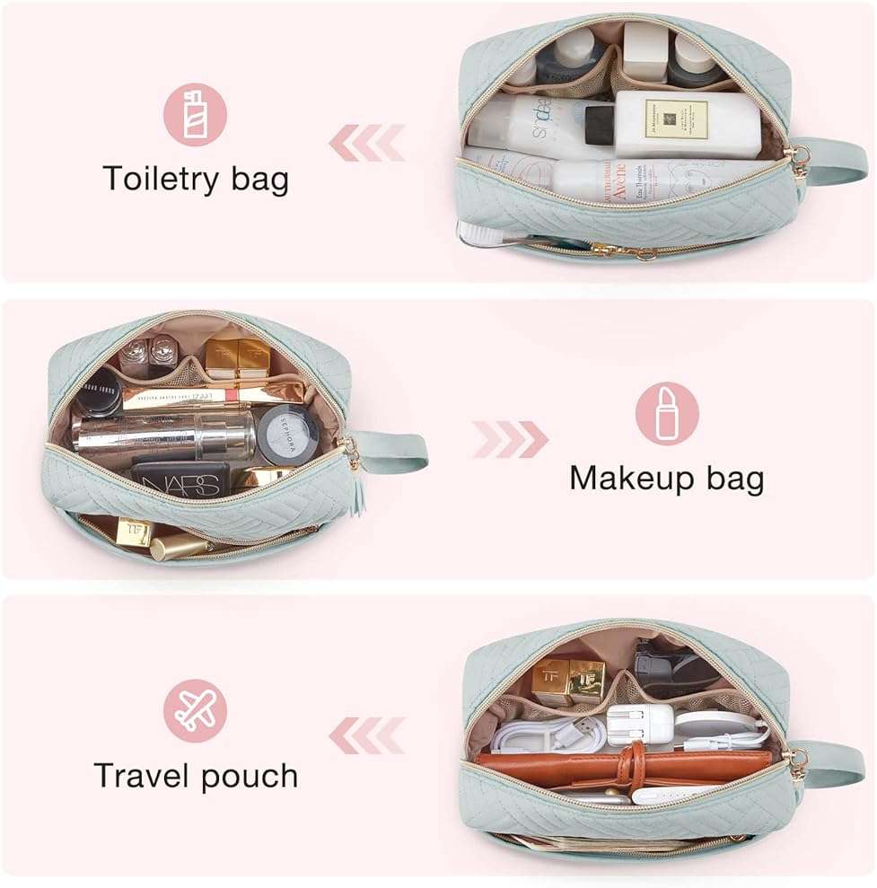 BAGSMART Makeup Bag, Cosmetic Bag for Purse,Travel Make Up Pouch,Water-resistant Toiletry Bag Elegant Roomy, Makeup Accessories Organizer, Light Blue - Image 7