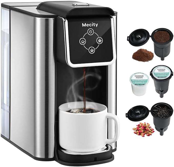 Mecity Coffee Maker 3 in 1 Single Serve Coffee Machine, Compatible with K cup Capsules, Instant Coffee Pot, Tea maker, 6,8,10 Oz Cup, Removable 50 Oz Water Reservoir, 120V 1150W - Image 1