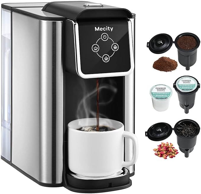 Mecity Coffee Maker 3 in 1 Single Serve Coffee Machine, Compatible with K cup Capsules, Instant Coffee Pot, Tea maker, 6,8,10 Oz Cup, Removable 50 Oz Water Reservoir, 120V 1150W - Product Image