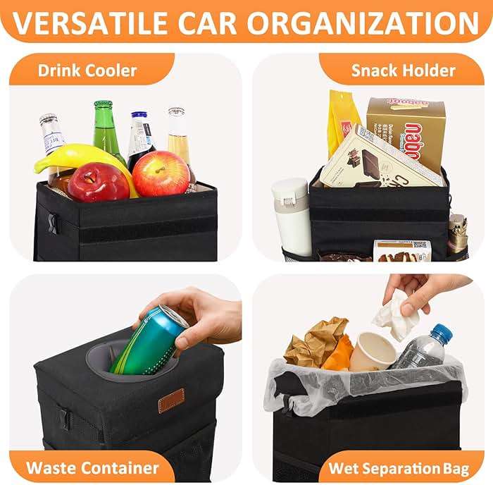 Vankor Car Trash Can Bin with Lid Hanging for Back Seat, Car Accessories for Women Men Leak Proof Automotive Garbage Cans Leakproof Vehicle Trash Can for Truck SUV Black - Image 6