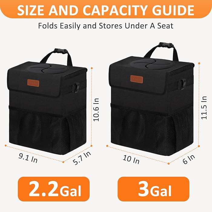 Vankor Car Trash Can Bin with Lid Hanging for Back Seat, Car Accessories for Women Men Leak Proof Automotive Garbage Cans Leakproof Vehicle Trash Can for Truck SUV Black - Image 7