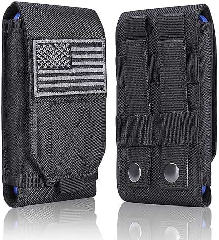 Heyqie Black Tactical Molle Cellphone Pouch Case,Heavy Duty Waterproof Phone Holster Bag for iPhone 14 15 16 Pro Max for Samsung S24 S23 Ultra S22 Plus Note 20 A13 Less 6.7" Phone with US Flag Patch - Image 1