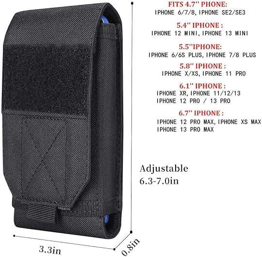 Heyqie Black Tactical Molle Cellphone Pouch Case,Heavy Duty Waterproof Phone Holster Bag for iPhone 14 15 16 Pro Max for Samsung S24 S23 Ultra S22 Plus Note 20 A13 Less 6.7" Phone with US Flag Patch - Image 3
