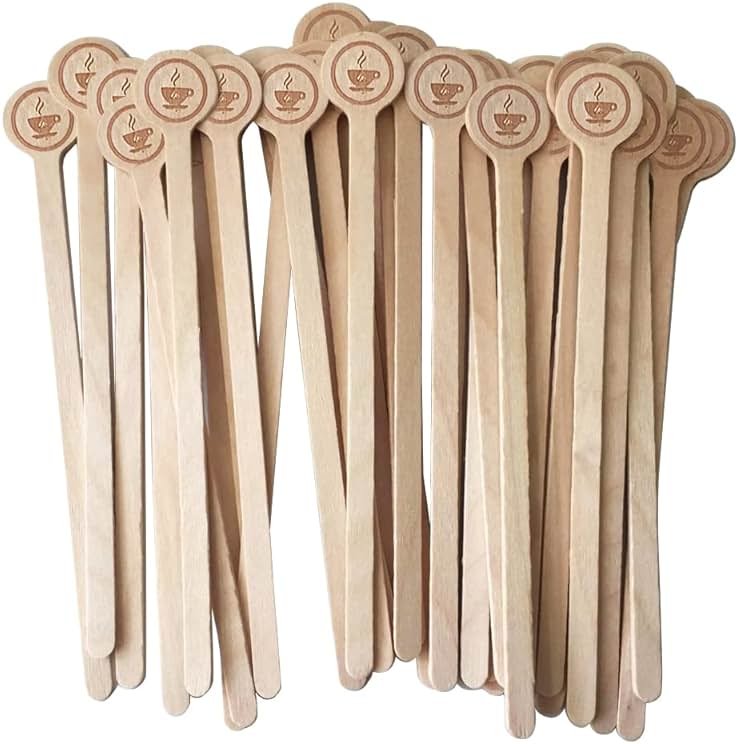 Coffee Stirrers Stir Sticks Wooden Beverage Mixer with Round Ends,Disposable Environmentally Friendly Biodegradable Cafe Grade Beverage Stir Sticks for 6 Inch Coffee Milk Cocktail Tea (100) - Product Image
