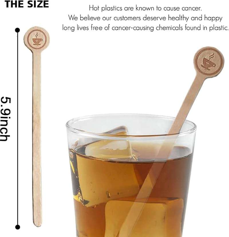 Coffee Stirrers Stir Sticks Wooden Beverage Mixer with Round Ends,Disposable Environmentally Friendly Biodegradable Cafe Grade Beverage Stir Sticks for 6 Inch Coffee Milk Cocktail Tea (100) - Image 3