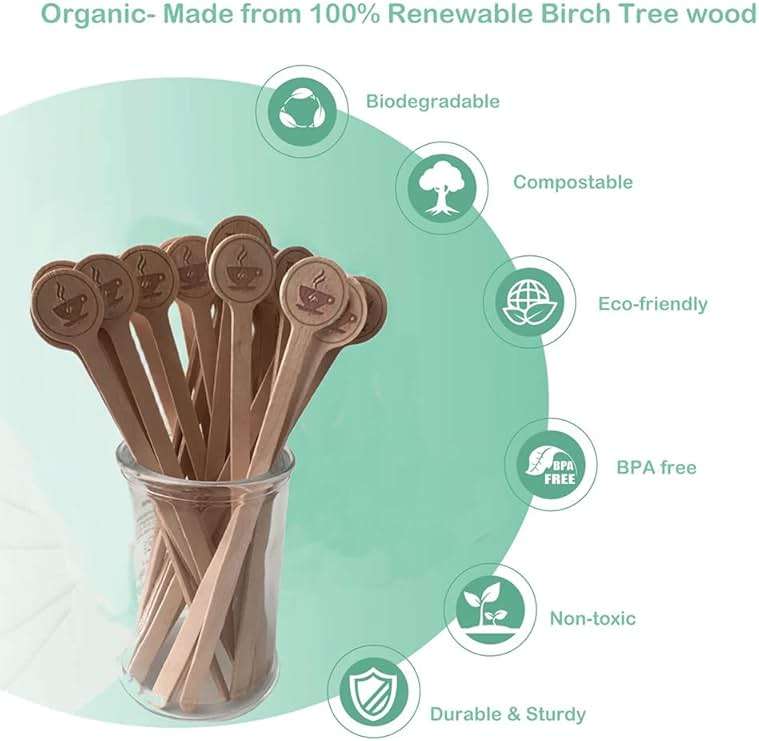 Coffee Stirrers Stir Sticks Wooden Beverage Mixer with Round Ends,Disposable Environmentally Friendly Biodegradable Cafe Grade Beverage Stir Sticks for 6 Inch Coffee Milk Cocktail Tea (100) - Image 7