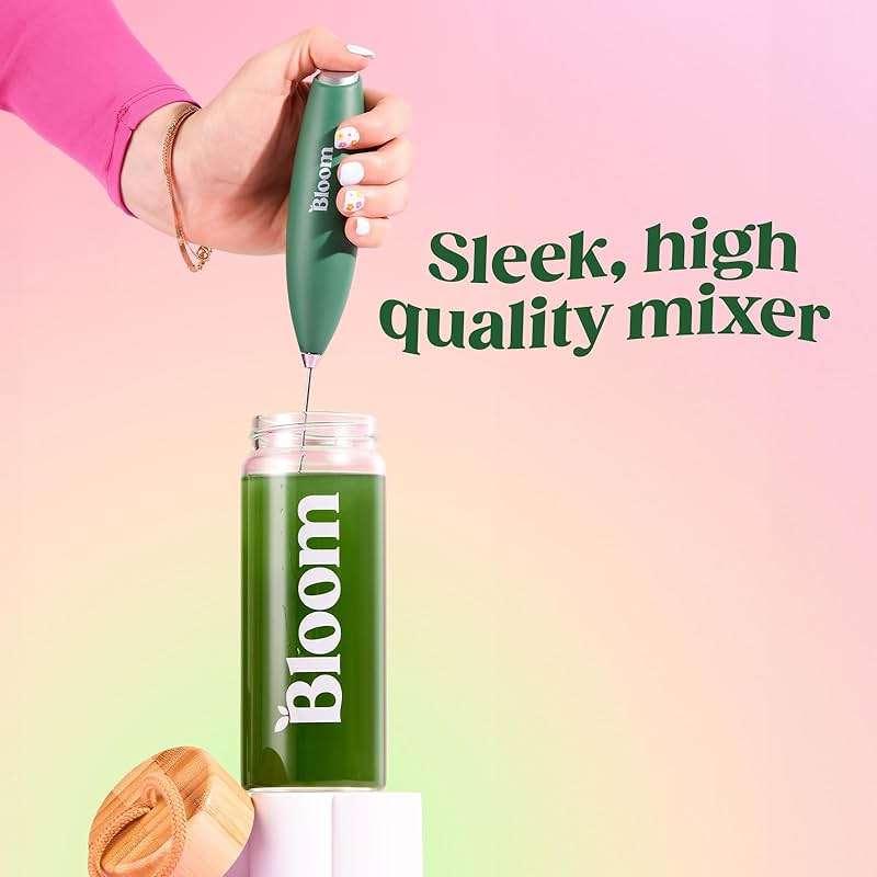 Bloom Nutrition Milk Frother, Hand Mixer, Electric, Handheld Drink Stirrer, Frothing Wand, Foam Maker for Coffee, Matcha, Protein, Greens, Stainless Steel, Battery Operated, Includes Whisk Stand - Image 2