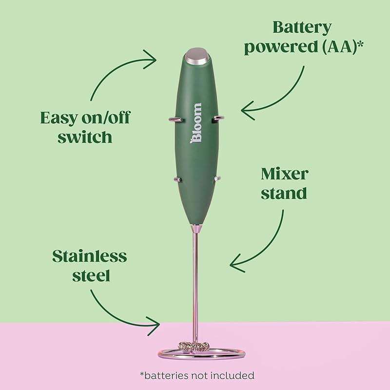 Bloom Nutrition Milk Frother, Hand Mixer, Electric, Handheld Drink Stirrer, Frothing Wand, Foam Maker for Coffee, Matcha, Protein, Greens, Stainless Steel, Battery Operated, Includes Whisk Stand - Image 3