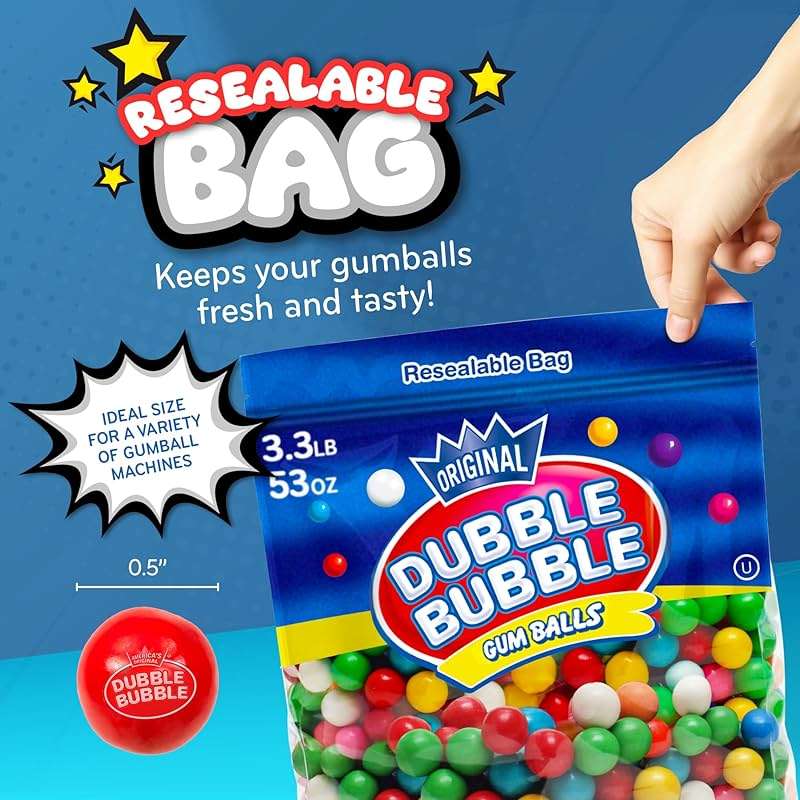 Gumballs For Gumball Machine Refills - 53 Ounce Dubble Bubble Chewing Gum Bulk Antique Style Gum Balls vintage Old Fashioned Candy -Mini bubble Gumballs 3.3 lb For Kids Toy Bank Candy Dispenser Playo - Image 2