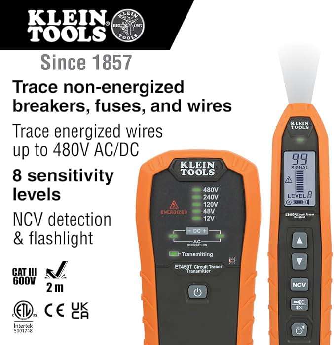 Klein Tools ET450 Advanced Underground Circuit Breaker Finder and Wire Tracer Kit for Energized and Non-Energized Breakers, Fuses, and Wires - Image 2