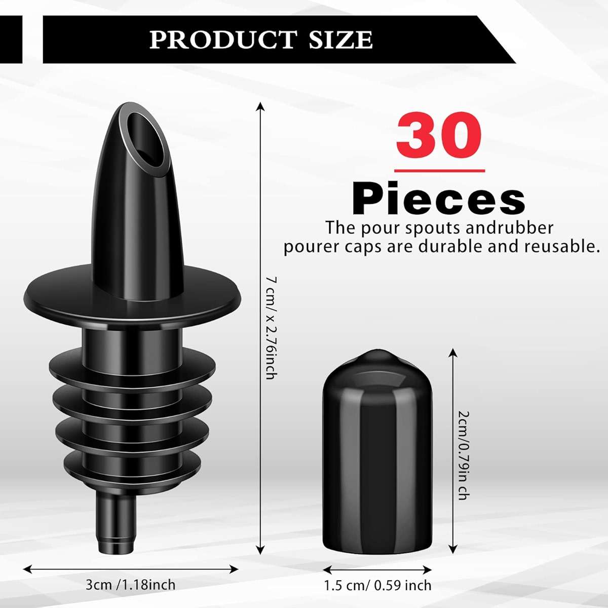 30 Pcs Bottle Pourers Syrup Pour Spouts Including Snow Cone Syrup Alcohol Liquor Bottle Pourers and Rubber Dust Cap Covers Dispenser Accessories - Image 3