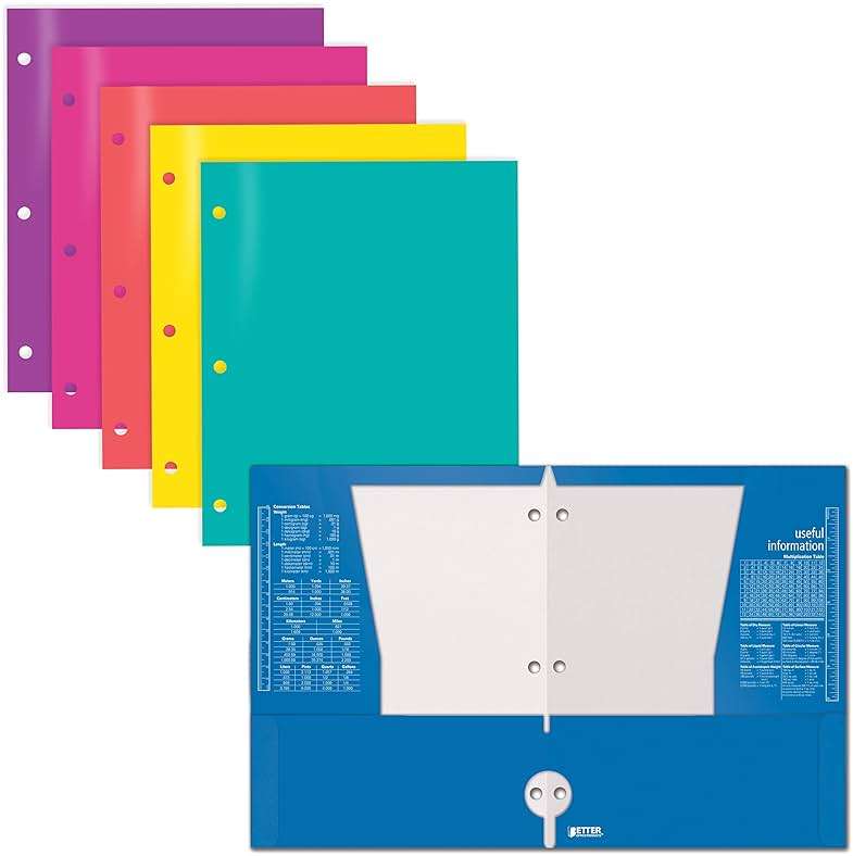 Better Office Products 4 Pocket Glossy Laminated Paper Folders (6 Pack), 3 Hole Punch Portfolios, Assorted Colors,(Brights) - Image 1