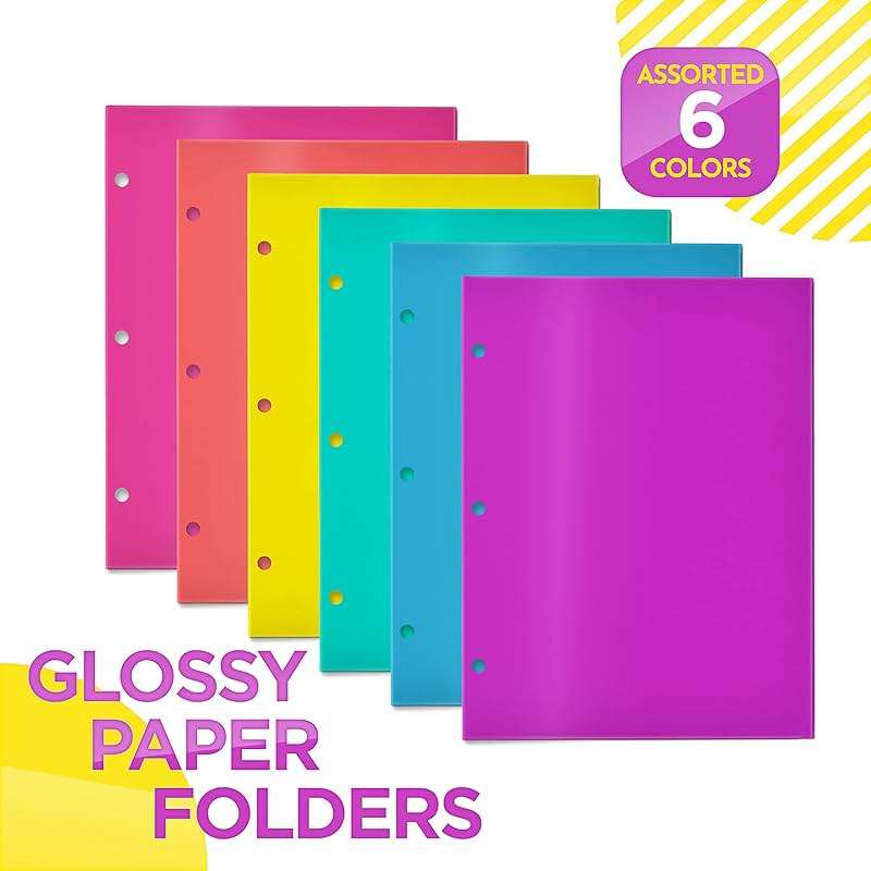 Better Office Products 4 Pocket Glossy Laminated Paper Folders (6 Pack), 3 Hole Punch Portfolios, Assorted Colors,(Brights) - Image 3