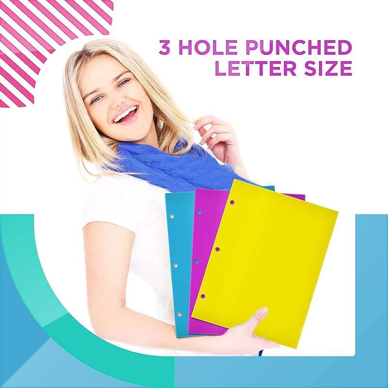 Better Office Products 4 Pocket Glossy Laminated Paper Folders (6 Pack), 3 Hole Punch Portfolios, Assorted Colors,(Brights) - Image 5