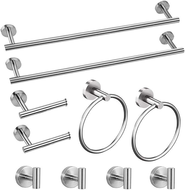 Cilee 10 Piece Brushed Nickel Bathroom Accessories Set, 16 inch Brushed Nickel Bathroon Hardware Set Towel Bar Ring Toilet Paper Holder Robe Towel Hook SUS304 Stainless Steel - Image 1
