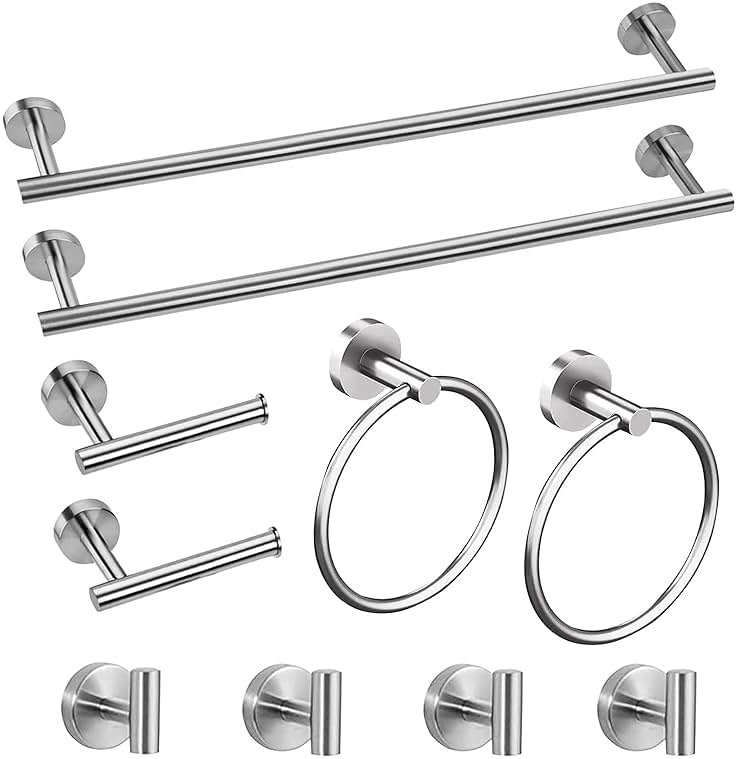 Cilee 10 Piece Brushed Nickel Bathroom Accessories Set, 16 inch Brushed Nickel Bathroon Hardware Set Towel Bar Ring Toilet Paper Holder Robe Towel Hook SUS304 Stainless Steel - Product Image