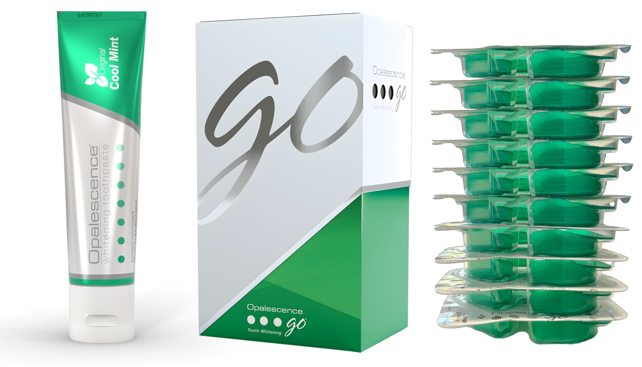 Opalescence Go 10% Whitening Bundle Prefilled Gel Whitening Trays - (10 Treatments) Hydrogen Peroxide 10% - Includes Opalescence Whitening Toothpaste. Teeth Whitening Kit -Mint- 5194-5166 - Product Image
