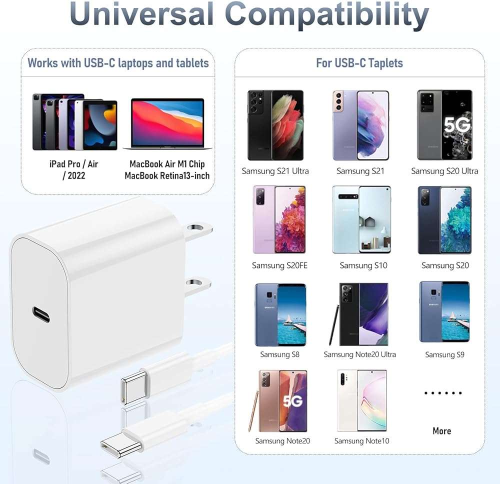 iPhone 17 16 15 Fast Charger, 20W USB C Charging Block for Apple iPhone 17 Pro Max/17 Air/16 Pro/15 Plus, iPad 12/11 inch/Mini/6 Gen,Wall Plug Power Adapter Cube Brick/6ft Type C to C Cable Cord Long - Image 7