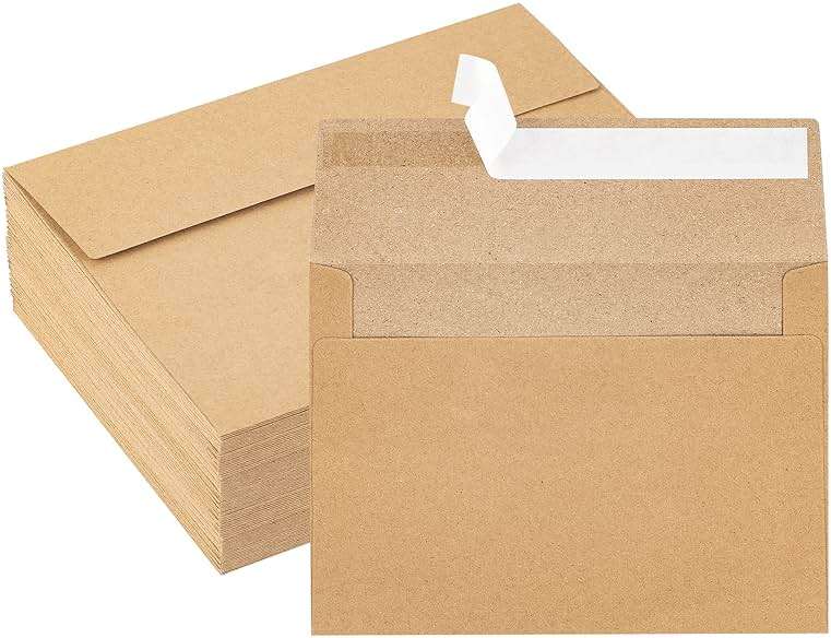 Hongyitime Kraft Paper Envelopes, 50 Pack, 5 x 7 Inch, Brown A7 Envelopes, Self-Seal Card Envelopes, Invitation/Postcard Envelopes - Image 1