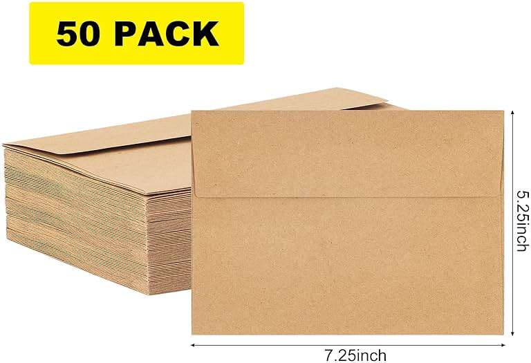 Hongyitime Kraft Paper Envelopes, 50 Pack, 5 x 7 Inch, Brown A7 Envelopes, Self-Seal Card Envelopes, Invitation/Postcard Envelopes - Image 3