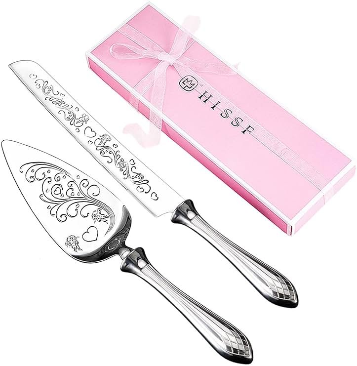 HISSF Cake Knife and Server Set,18/10 Stainless Steel Cake Cutting Set, Sweet Love Cake Serving Set Perfect For Wedding, Birthday,Home, Parties and Events - Product Image