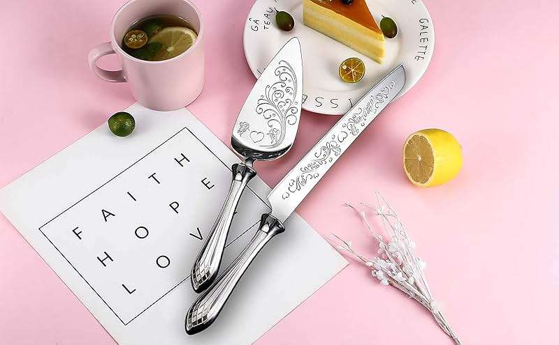 HISSF Cake Knife and Server Set,18/10 Stainless Steel Cake Cutting Set, Sweet Love Cake Serving Set Perfect For Wedding, Birthday,Home, Parties and Events - Image 2