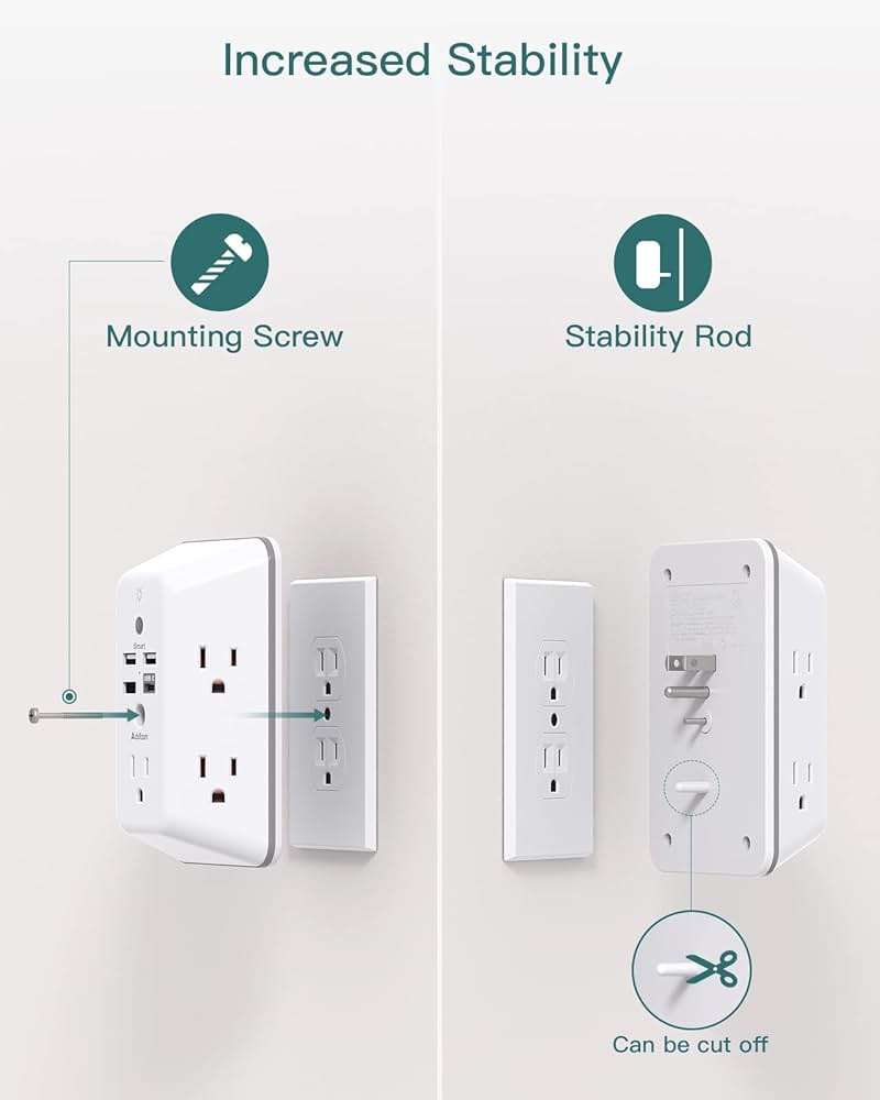 Addtam Surge Protector Outlet Extender, Plug Extension Outlet with Night Light, 5-Outlet Splitter and 4 USB Ports(1 USB C), Multi Plug Wall Outlet for Home Office Dorm Room Essentials - Image 4