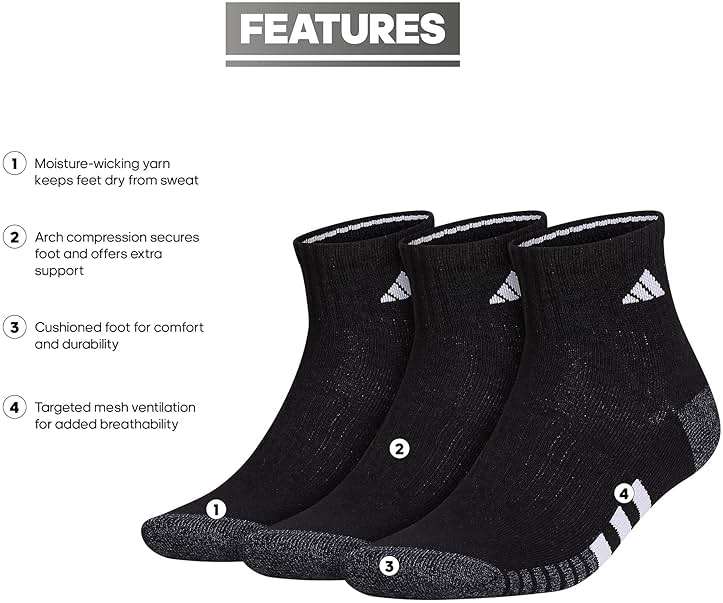 adidas Cushioned 3.0 3-Pack Quarter Socks - Image 2