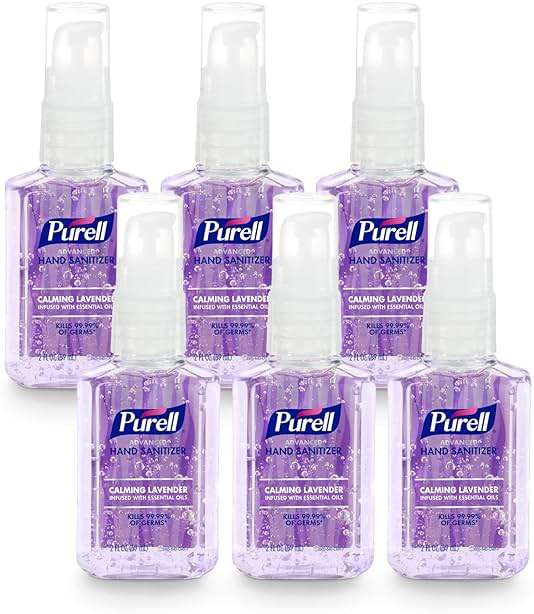 Purell Advanced Hand Sanitizer Gel Infused with Essential Oils, Calming Lavender, 2 fl oz Travel-Size Pump Bottle (Pack of 6), 3905-04-EC - Image 1