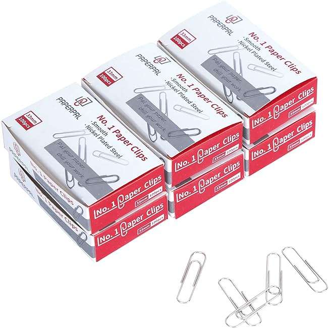 PAPERPAL Paperclips for Office School & Personal Use, #1 Smooth Paper Clip (1-2/7"), 600 Medium Paper Clips (6 Boxes of 100 Each), Silver | Medium paper clips for office, school and personal use, conveniently packed in 6 boxes of 100 each. - Image 1