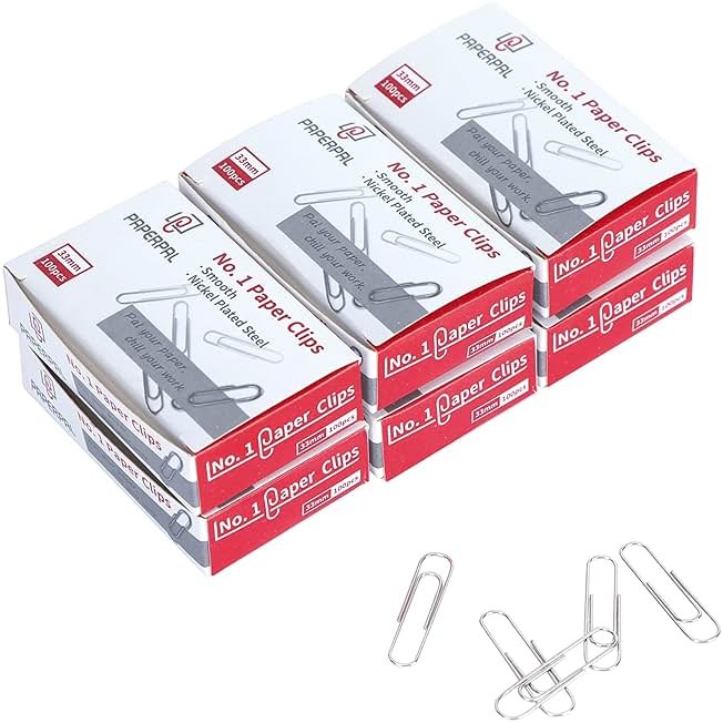 PAPERPAL Paperclips for Office School & Personal Use, #1 Smooth Paper Clip (1-2/7"), 600 Medium Paper Clips (6 Boxes of 100 Each), Silver | Medium paper clips for office, school and personal use, conveniently packed in 6 boxes of 100 each. - Product Image