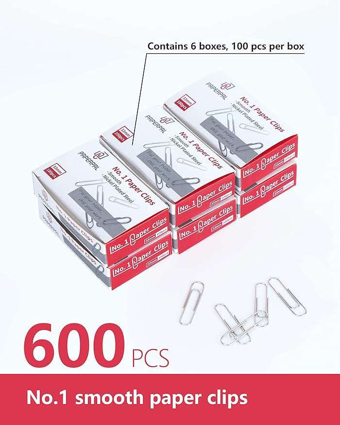 PAPERPAL Paperclips for Office School & Personal Use, #1 Smooth Paper Clip (1-2/7"), 600 Medium Paper Clips (6 Boxes of 100 Each), Silver | Medium paper clips for office, school and personal use, conveniently packed in 6 boxes of 100 each. - Image 4
