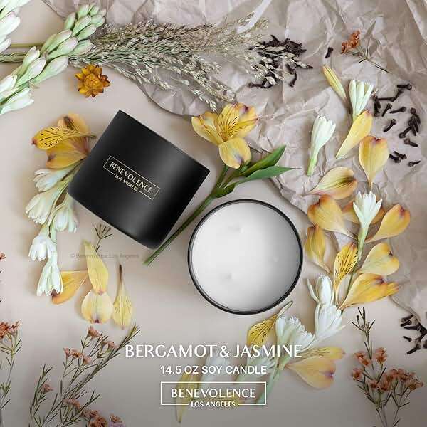 Benevolence LA Premium Bergamot & Jasmine Large 3-Wick Scented Candle – 45-Hour Burn – Luxury Natural Soy Candle for Home – Aromatherapy & Room Decor – 14.5oz - Image 2