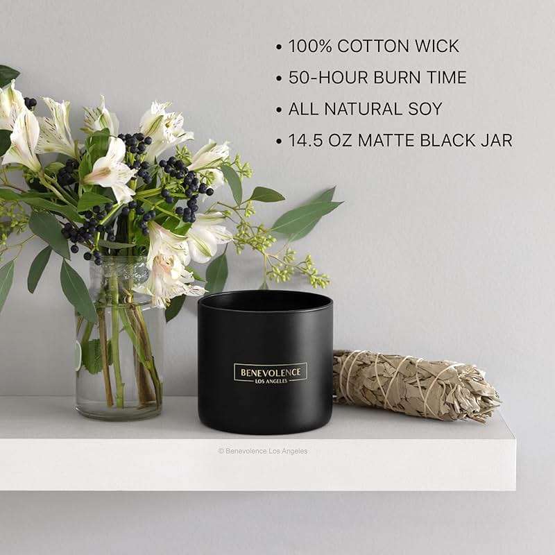 Benevolence LA Premium Bergamot & Jasmine Large 3-Wick Scented Candle – 45-Hour Burn – Luxury Natural Soy Candle for Home – Aromatherapy & Room Decor – 14.5oz - Image 3