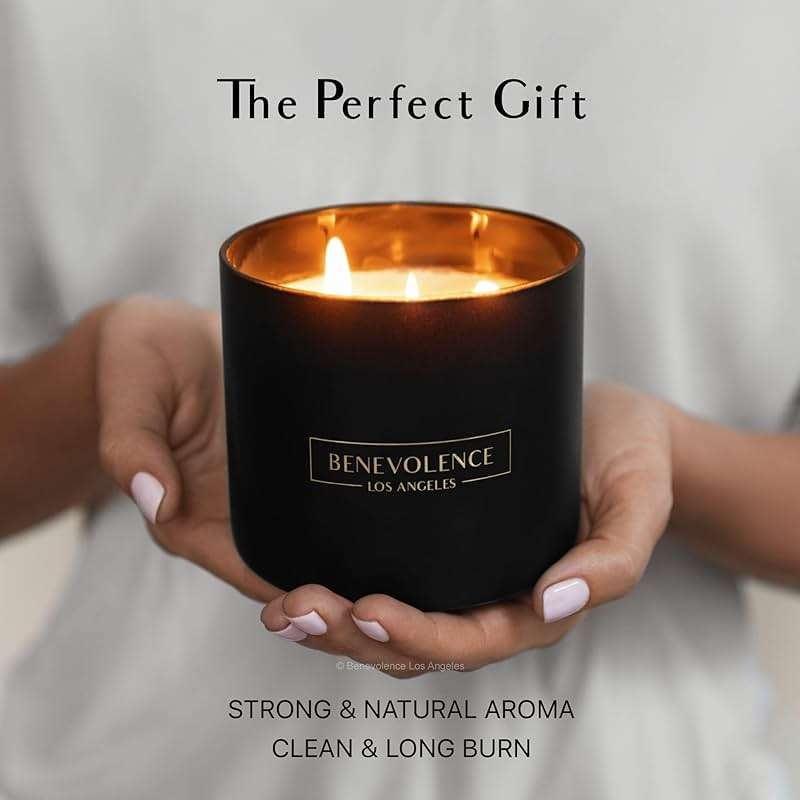 Benevolence LA Premium Bergamot & Jasmine Large 3-Wick Scented Candle – 45-Hour Burn – Luxury Natural Soy Candle for Home – Aromatherapy & Room Decor – 14.5oz - Image 5