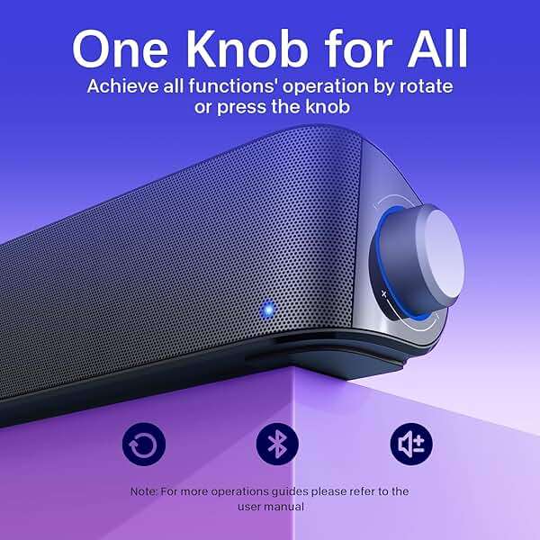 Nylavee Computer Speakers, Hi-Fi Stereo Computer Sound Bar with Bluetooth & 3.5mm Aux, USB/USB-C Powered for Desktop PC, Laptop & Monitor, Built-in Mic and Headphone Jack - Image 4