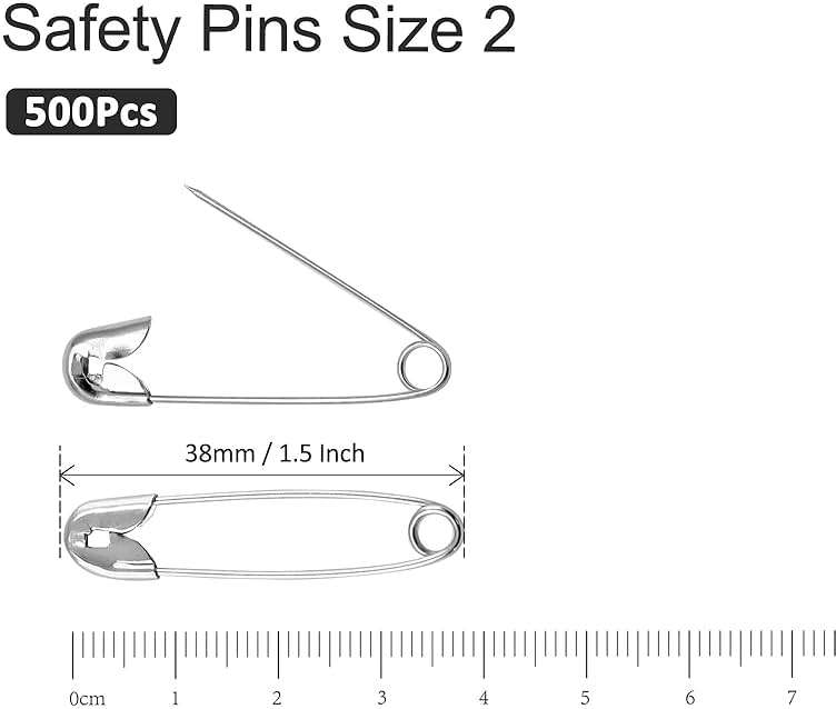 Qjaiune 500 PCS 38mm / 1.5 Inch Heavy Duty Quilting Safety Pins, Medium Silver Metal Sewing Pins for DIY Crafts Jewelry Making Baby Clothing (Nickel Plated)": " - Image 2