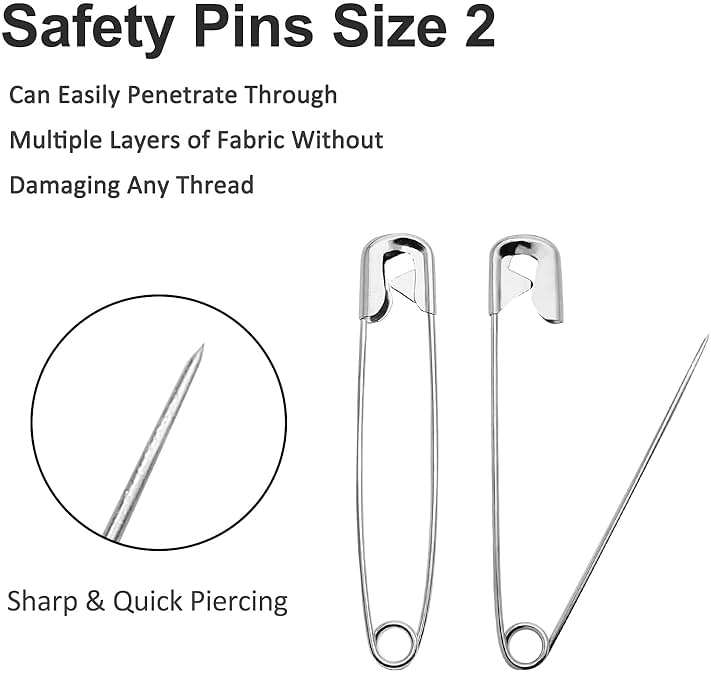 Qjaiune 500 PCS 38mm / 1.5 Inch Heavy Duty Quilting Safety Pins, Medium Silver Metal Sewing Pins for DIY Crafts Jewelry Making Baby Clothing (Nickel Plated)": " - Image 5
