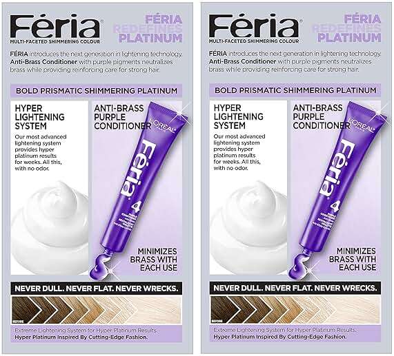 L’Oreal Paris Feria Hyper Platinum Hair Bleach, Lifts Up To 8 Levels, Includes Anti Brass Purple Conditioner, Hyper Platinum Blonde Hair Dye Kit, Pack of 2 - Image 2