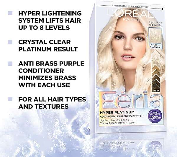 L’Oreal Paris Feria Hyper Platinum Hair Bleach, Lifts Up To 8 Levels, Includes Anti Brass Purple Conditioner, Hyper Platinum Blonde Hair Dye Kit, Pack of 2 - Image 3