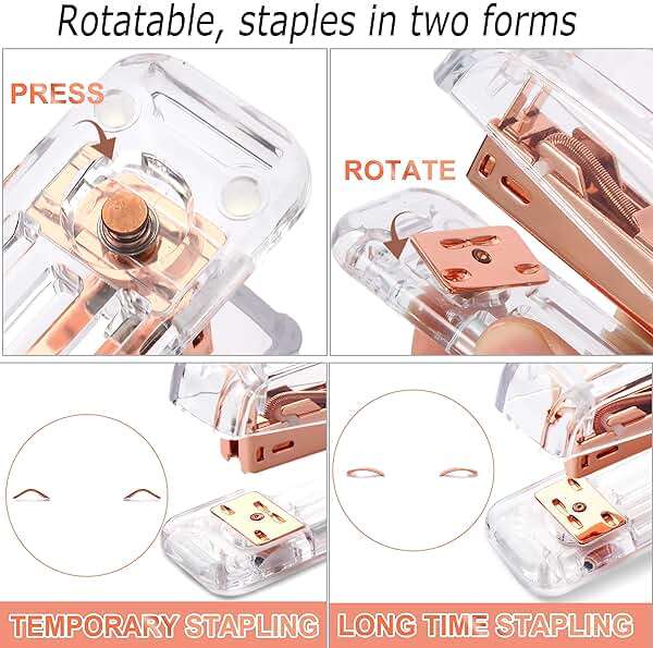 Famassi Rose Gold Desk Accessories,Office Supplies Set Acrylic Stapler Set Staple Remover, Tape Holder, 2 Ballpoint Pen, Scissor, Binder/Paper Clips and 1000pcs Staples. - Image 4