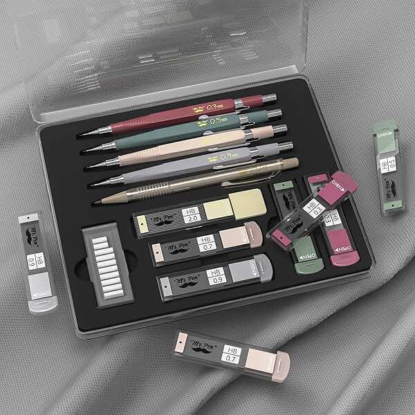 Mr. Pen- Art Mechanical Pencil Set, 5 Vintage Mechanical Pencils (0.3, 0.5, 0.7, 0.9, 2.0mm), 5 HB Lead Refills & 10 Eraser Refills, Precision Drawing Pencils for Sketching, Writing & Artwork - Image 2