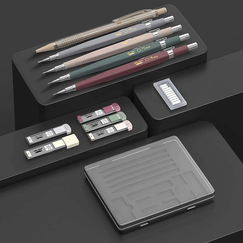Mr. Pen- Art Mechanical Pencil Set, 5 Vintage Mechanical Pencils (0.3, 0.5, 0.7, 0.9, 2.0mm), 5 HB Lead Refills & 10 Eraser Refills, Precision Drawing Pencils for Sketching, Writing & Artwork - Image 4