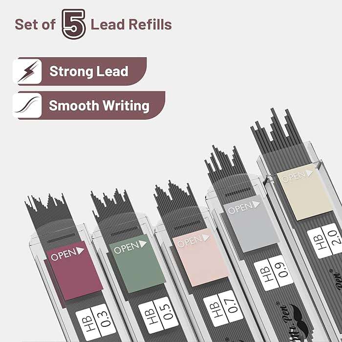 Mr. Pen- Art Mechanical Pencil Set, 5 Vintage Mechanical Pencils (0.3, 0.5, 0.7, 0.9, 2.0mm), 5 HB Lead Refills & 10 Eraser Refills, Precision Drawing Pencils for Sketching, Writing & Artwork - Image 5