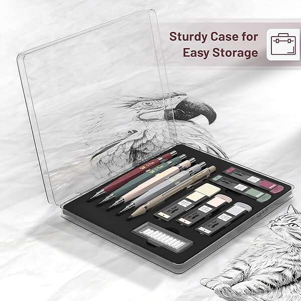 Mr. Pen- Art Mechanical Pencil Set, 5 Vintage Mechanical Pencils (0.3, 0.5, 0.7, 0.9, 2.0mm), 5 HB Lead Refills & 10 Eraser Refills, Precision Drawing Pencils for Sketching, Writing & Artwork - Image 6