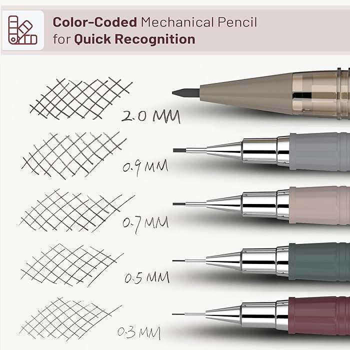 Mr. Pen- Art Mechanical Pencil Set, 5 Vintage Mechanical Pencils (0.3, 0.5, 0.7, 0.9, 2.0mm), 5 HB Lead Refills & 10 Eraser Refills, Precision Drawing Pencils for Sketching, Writing & Artwork - Image 7