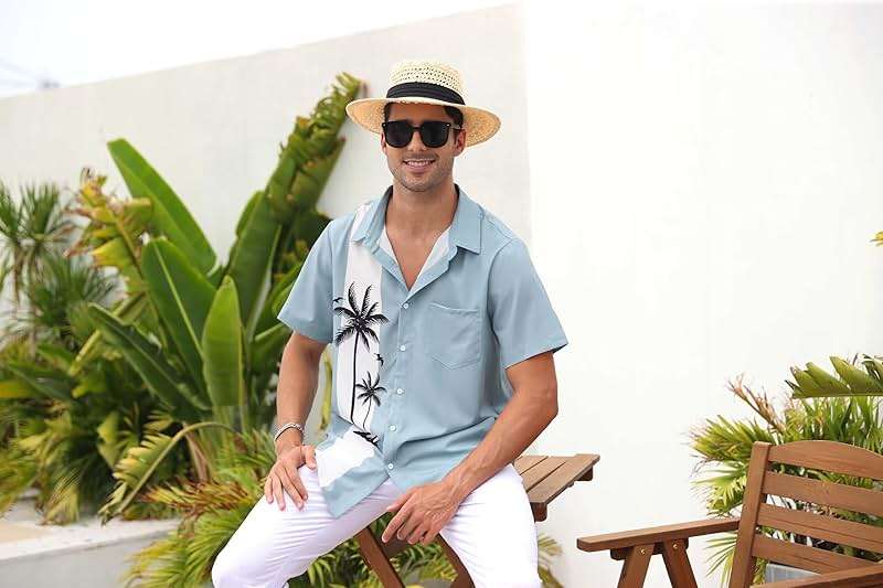Men's Short Sleeve Button Up Hawaiian Shirt 1950s Vintage Bowling Shirts - Image 2